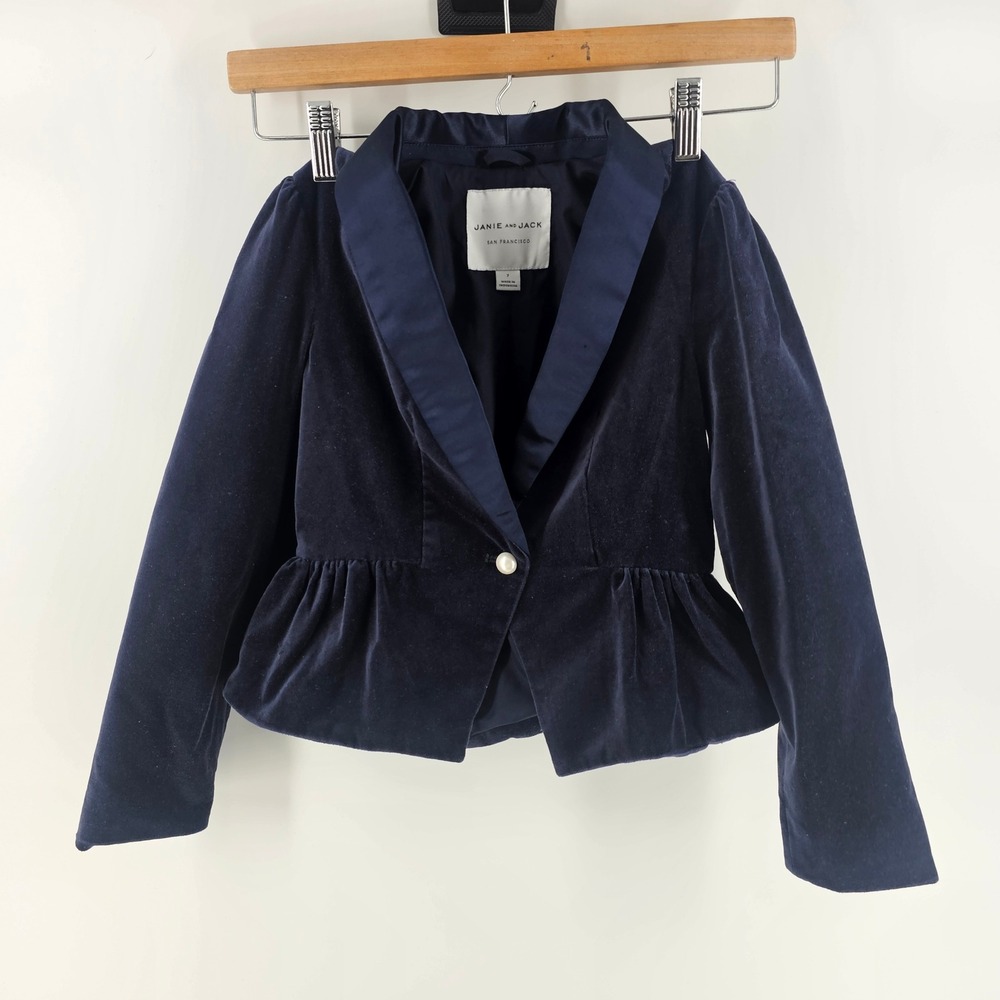 Janie and Jack Blazer Girls 7 Navy Velvet Peplum Tuxedo Holiday Formal Party